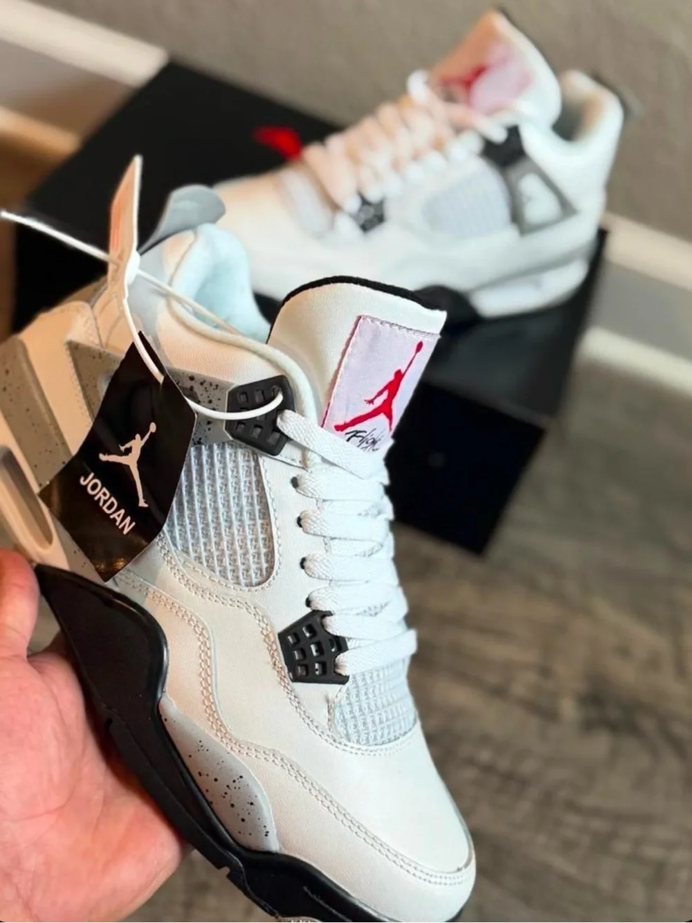 Jordan Men’s Sneakers - White/Grey/Black with Red Logo
